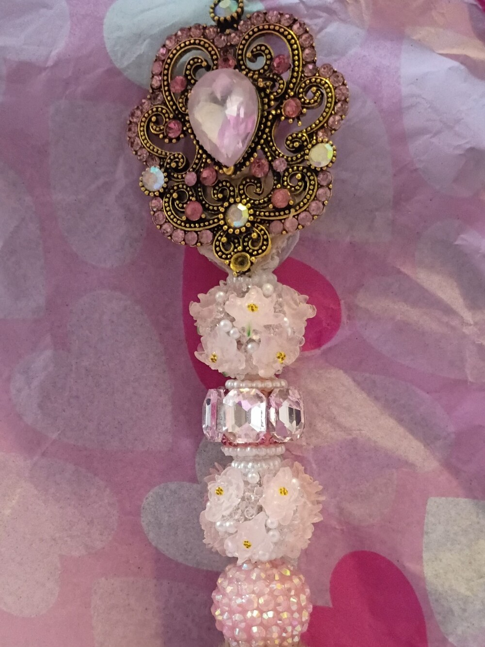 Pink Decorative Beaded Pen - Feminine Beaded Accent for Home Office